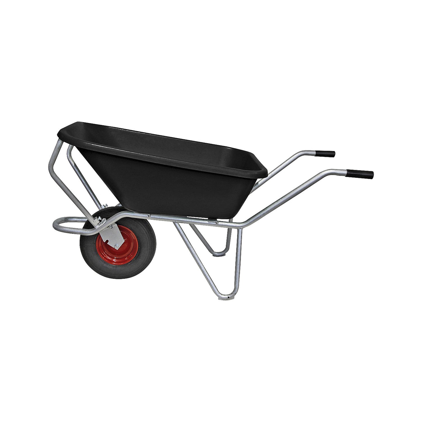 Wheelbarrow with galvanized frame, pneumatic tyre, 120 L, black.