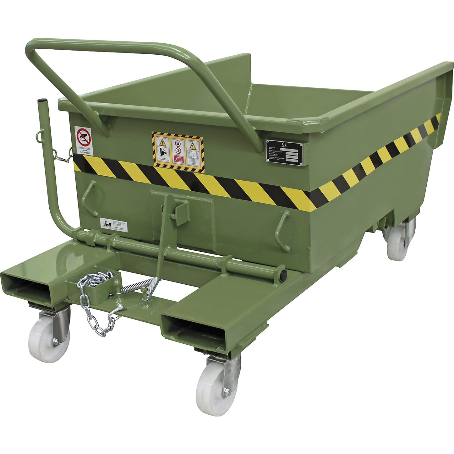 Tipping skip, green, capacity 0.28 m³.