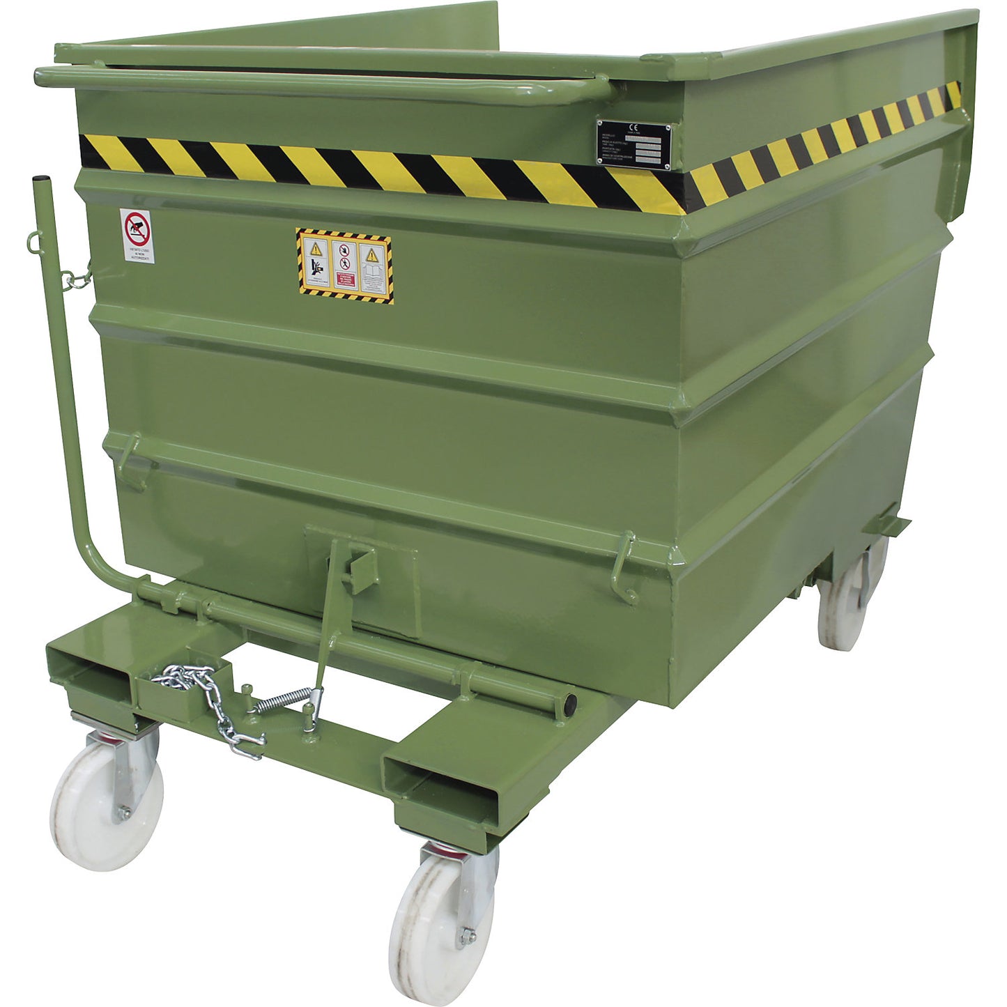 Tipping skip, green, capacity 1.07 m³.