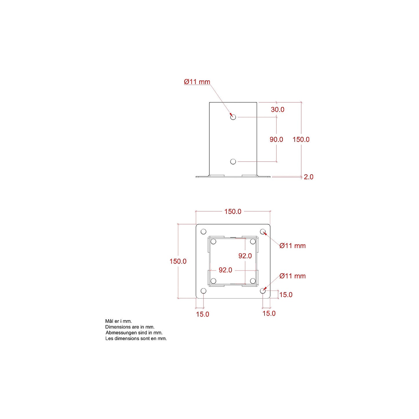 Cubic post base, HxWxD 150 x 150 x 150 mm, black.
