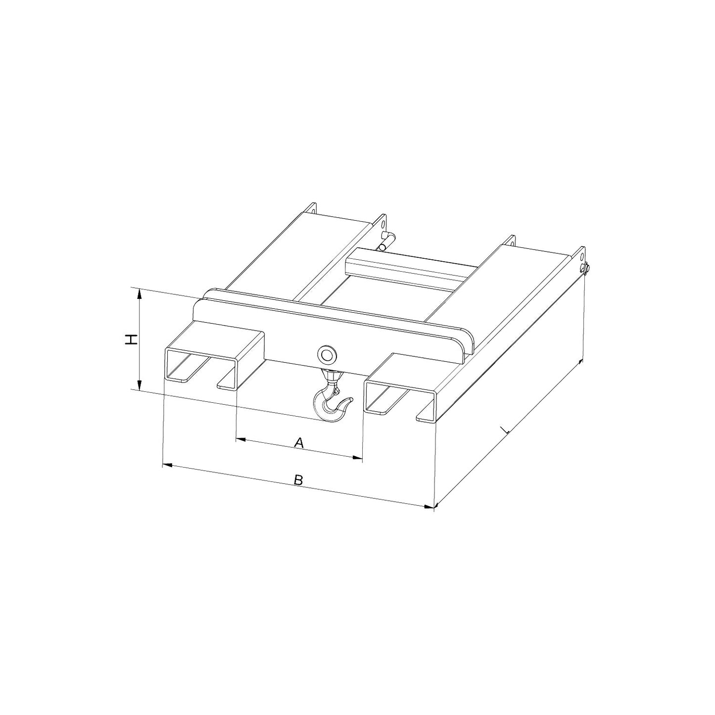 Stacker attachment with load hook, for 2 fork tips, max. load 5000 kg, blue.