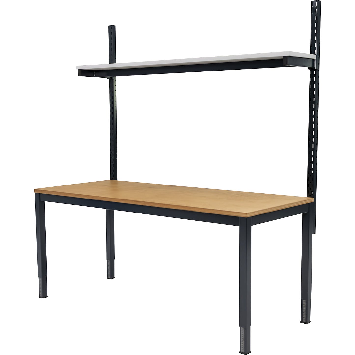 Height adjustable work table with shelf, height adjustable 650 - 900 mm, WxD 1500 x 700 mm, beech multiplex board.