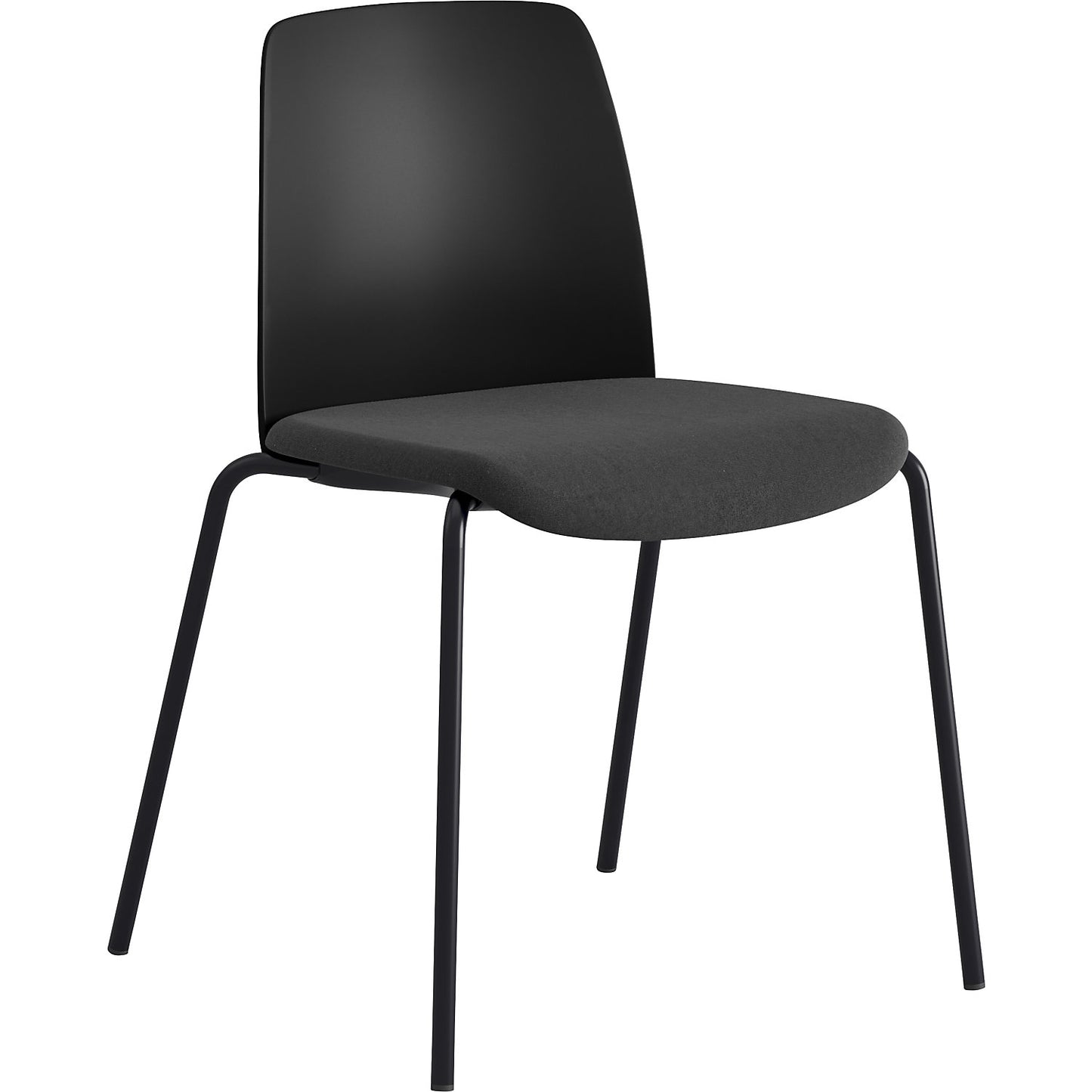 Chair Helmer, upholstered seat, plastic backrest, pack of 4, seat black, frame black.