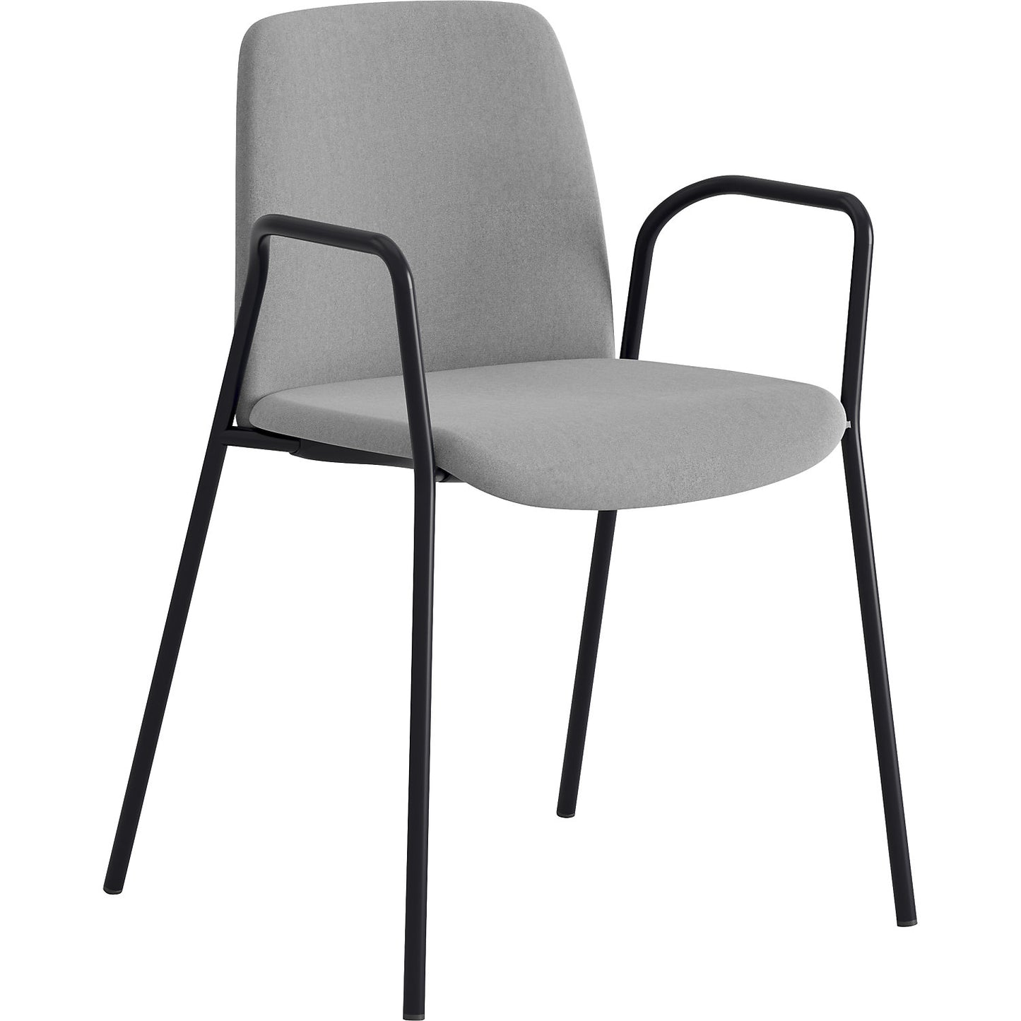 Chair Helmer, seat/backrest upholstered, pack of 4, seat light grey, frame black, with arm rests.