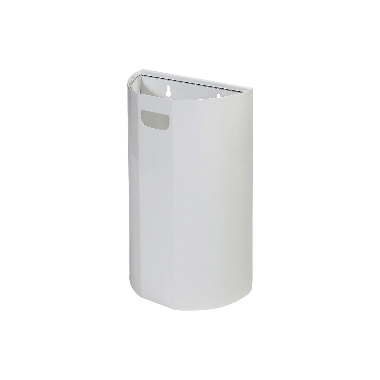 Wall-mounted waste bin, semi-circular, steel, white, 40 L, H x W 660 x 400 mm.