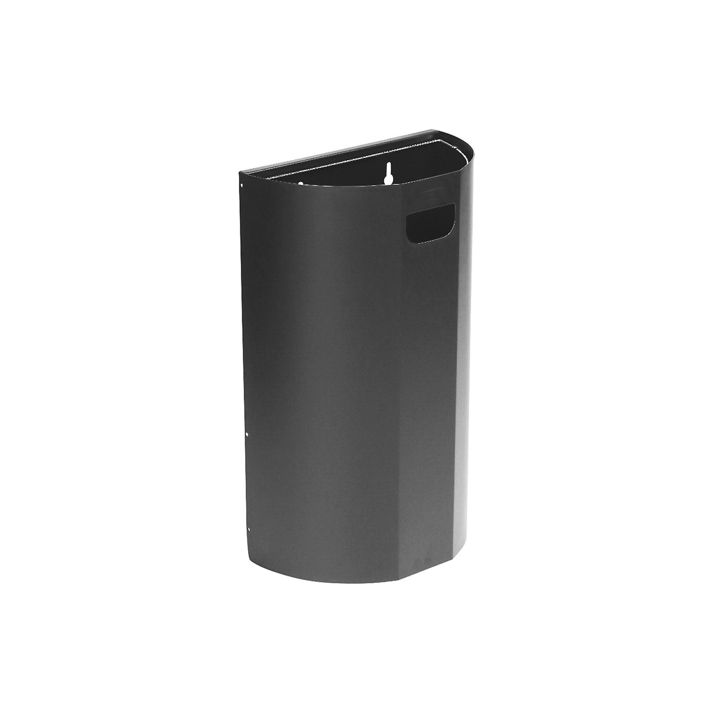 Wall-mounted waste bin, semi-circular, steel, grey, 40 L, H x W 660 x 400 mm.