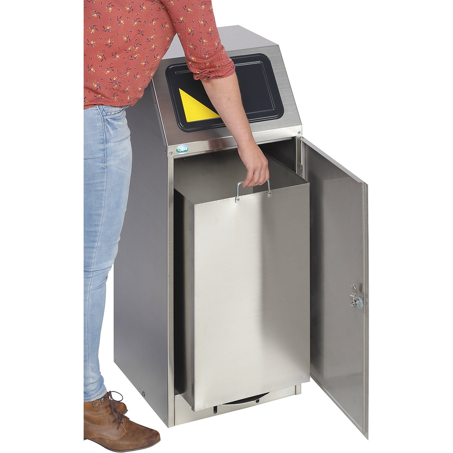Recyclable waste collector with pedal, stainless steel, self-extinguishing, capacity 78 l.