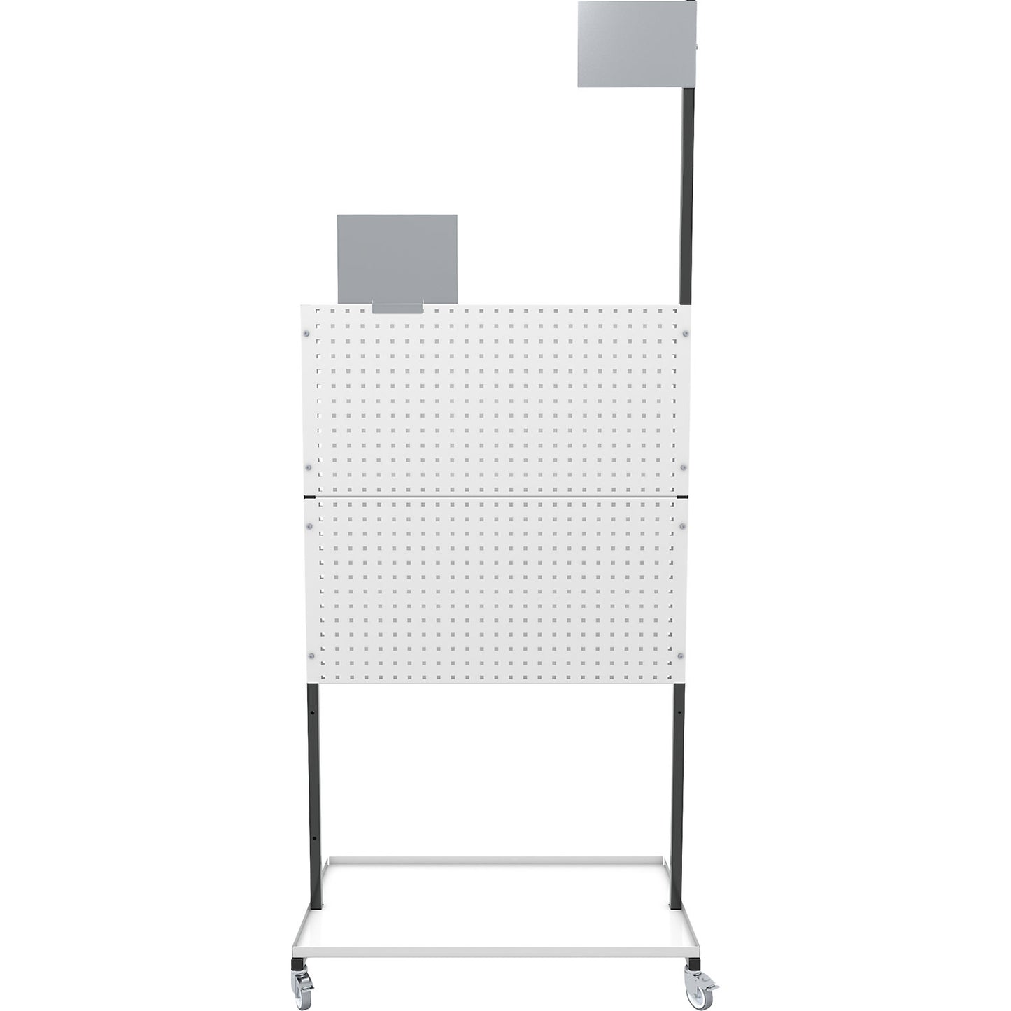 Organisation partition wall, mobile, 2 perforated panels, 2 plain panels, 1 storage tray, 4 swivel castors.