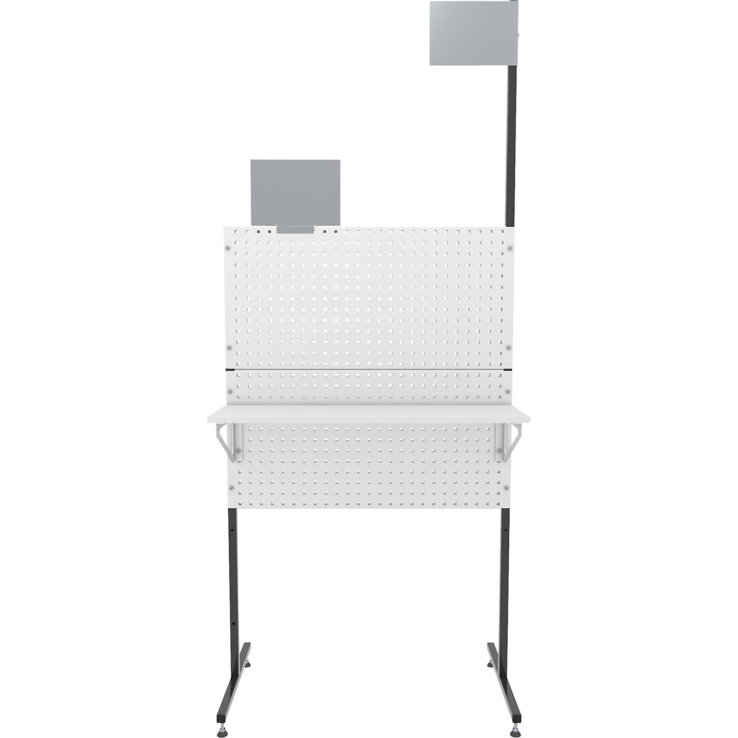 Organisation partition wall, stationary, 4 perforated panels, 2 shelves.