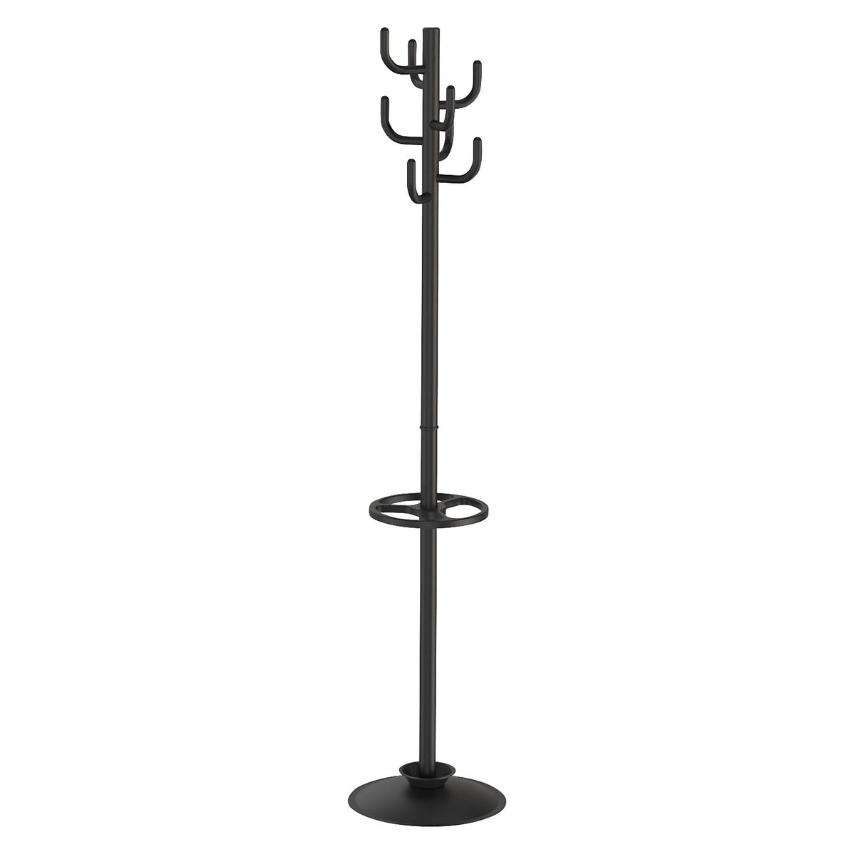 Coat stand MAULpolaris, height 1770 mm, round, 1 umbrella holder, black.
