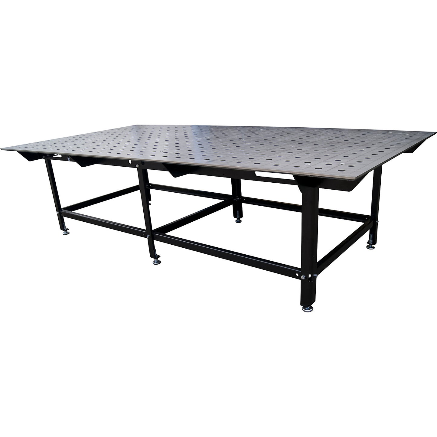 Welding table, Ø bores 28 mm, max. load 2000 kg, HxWxD 800 x 2980 x 1480 mm.