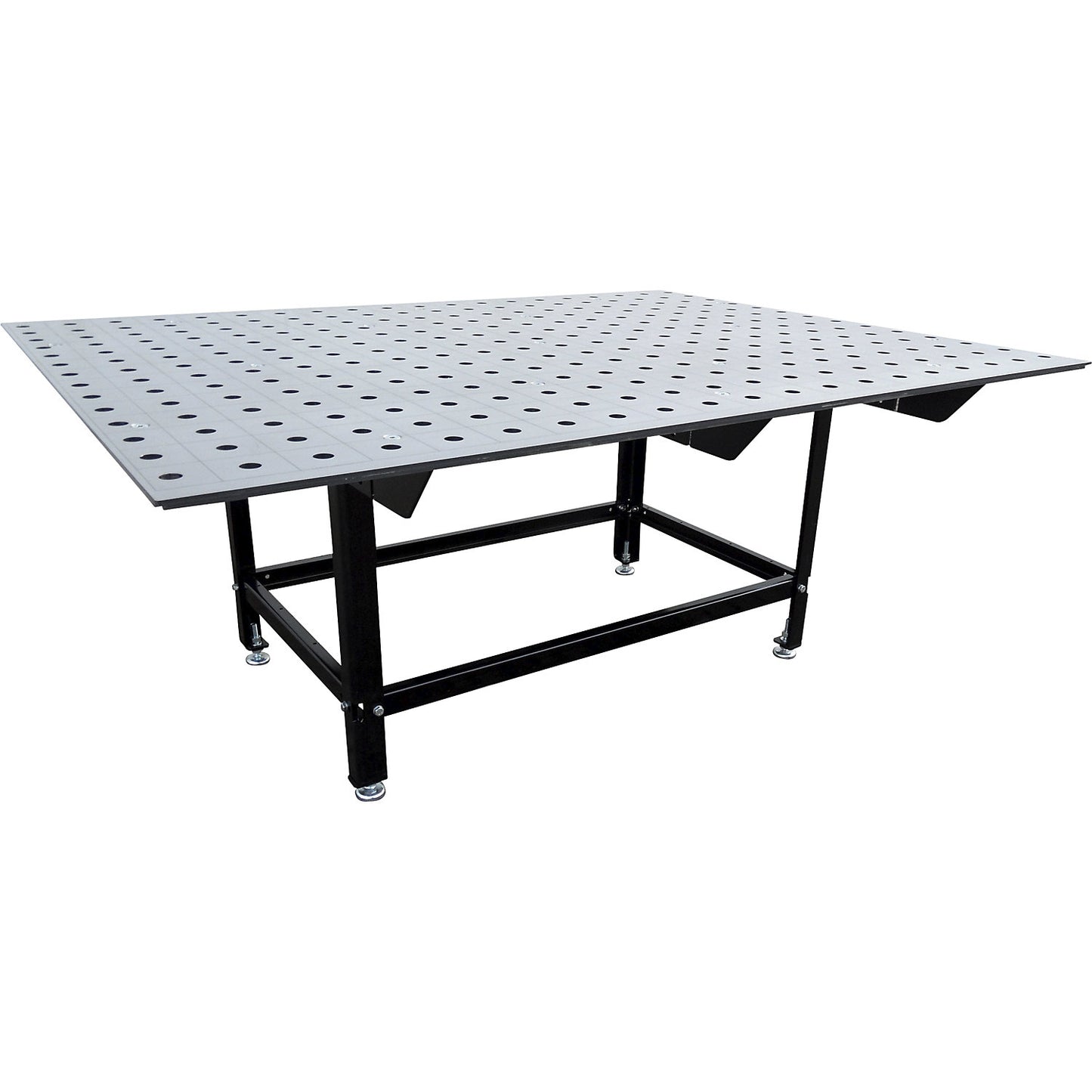 Welding table, Ø bores 28 mm, max. load 2000 kg, HxWxD 800 x 1980 x 1480 mm.