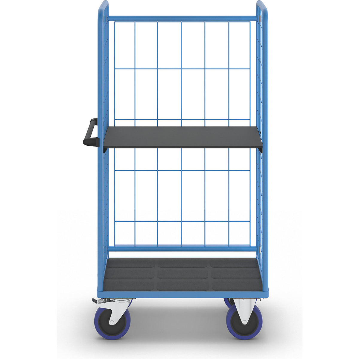 Shelf truck, with mesh panels on three sides, platform LxW 940 x 730 mm, 2 levels.