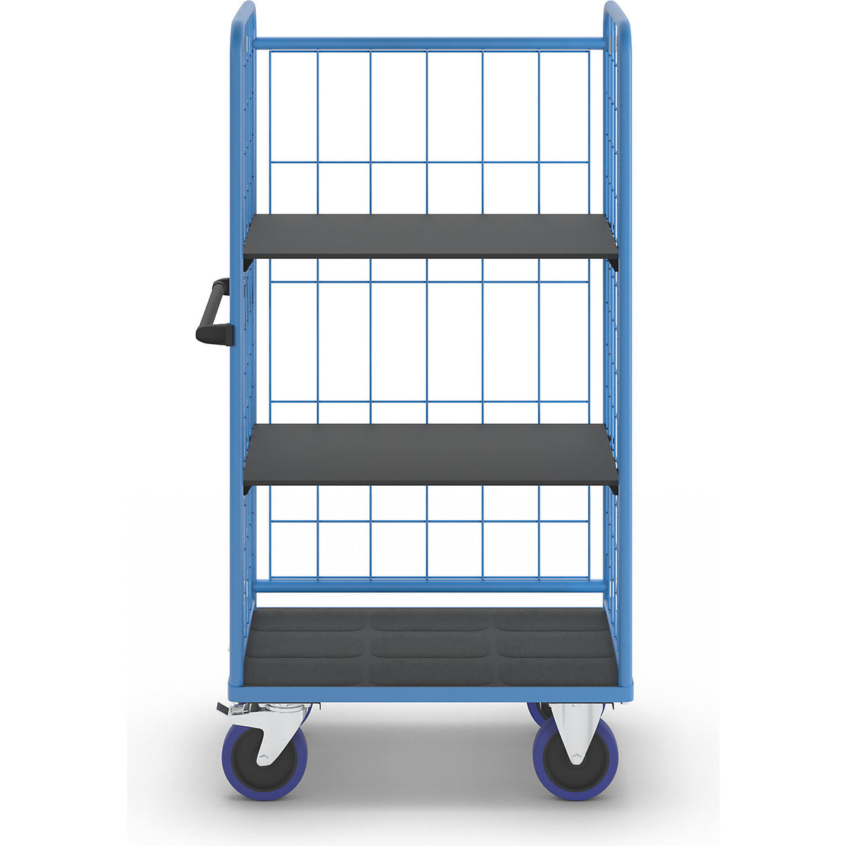 Shelf truck, with mesh panels on three sides, platform LxW 940 x 730 mm, 3 levels.