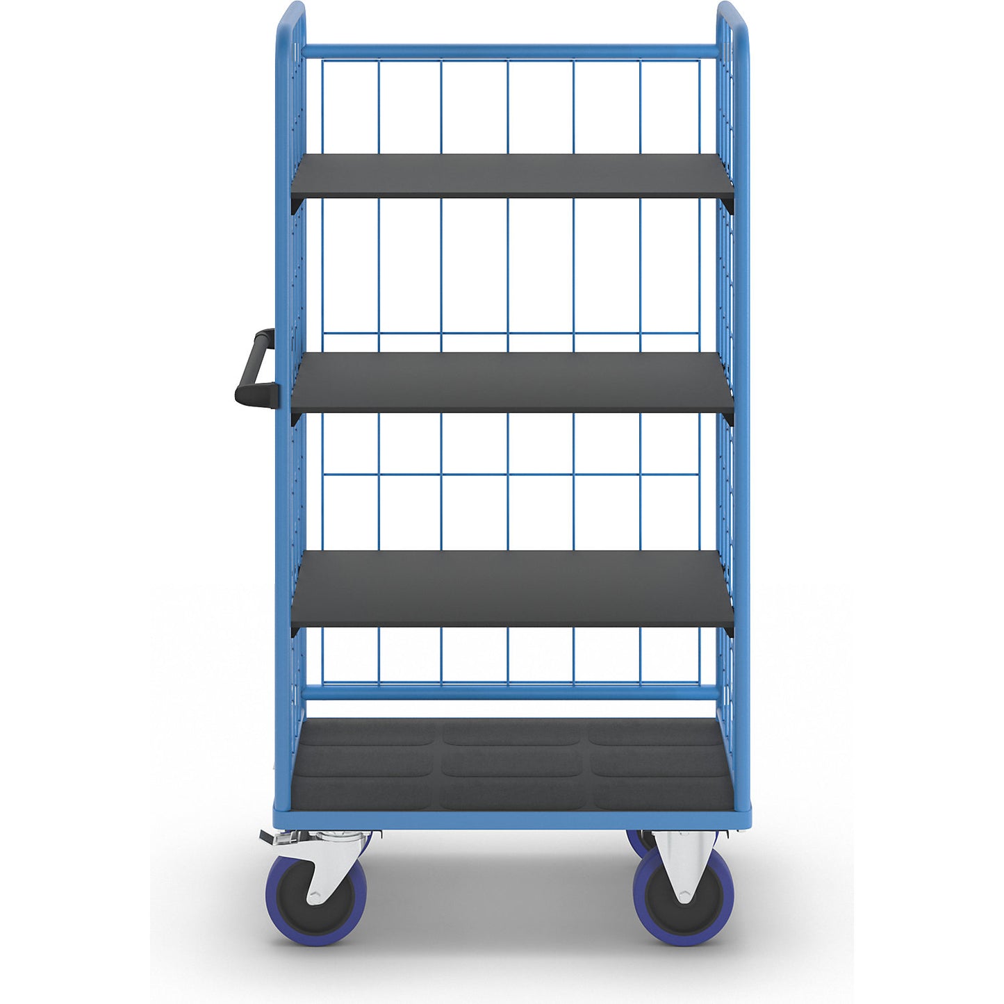 Shelf truck, with mesh panels on three sides, platform LxW 940 x 730 mm, 4 levels.