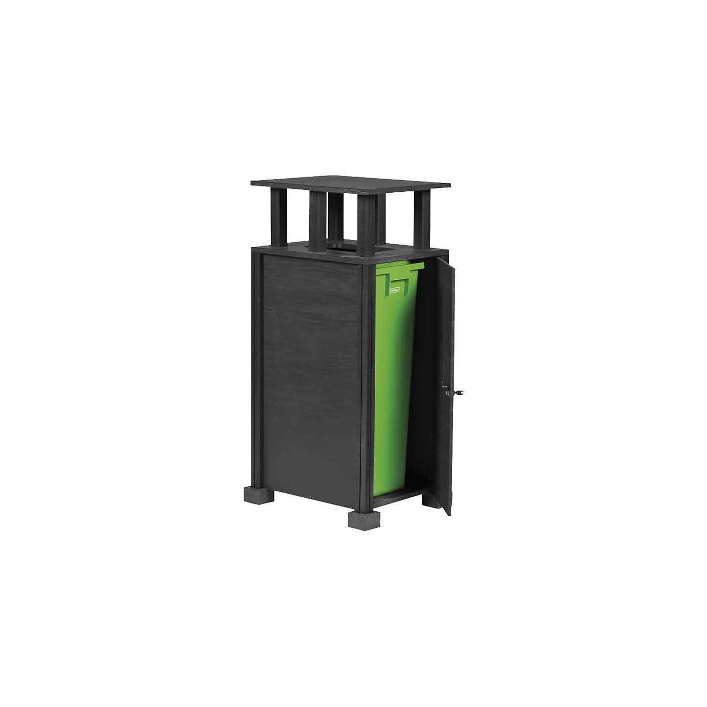 Outdoor waste collector, 100% recycled materials, grey, capacity 80 L, 1-compartment collector with roof.