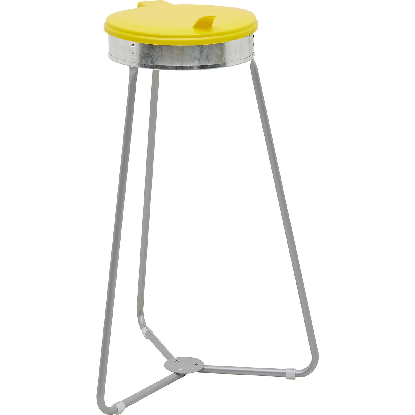 Waste sack stand with bags, capacity 120 l, 10 rolls of 25 bags, yellow lid, transparent waste bags.