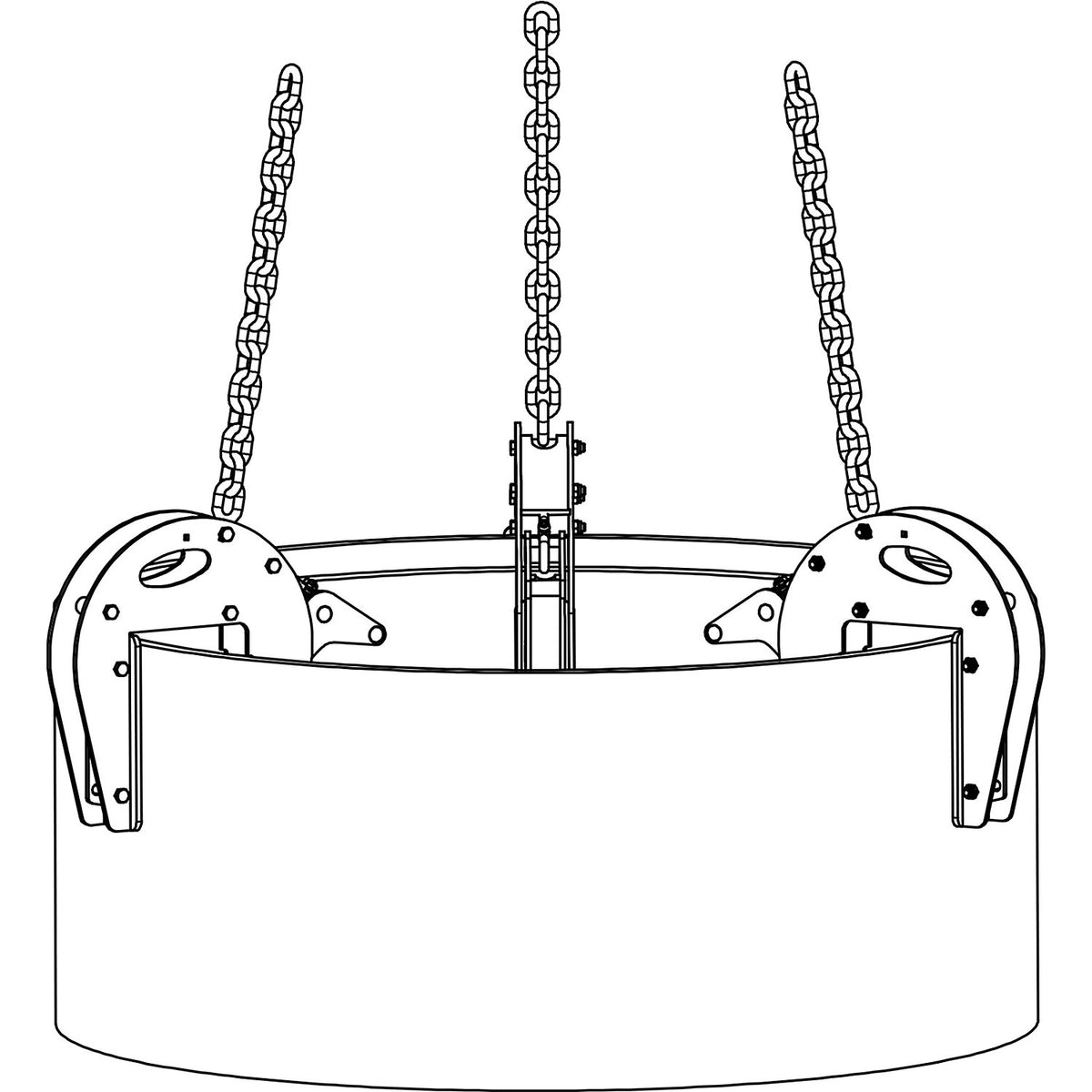 Manhole ring clamp, gripping range 100 - 220 mm, max. load 5000 kg, with 2.50 m chain.