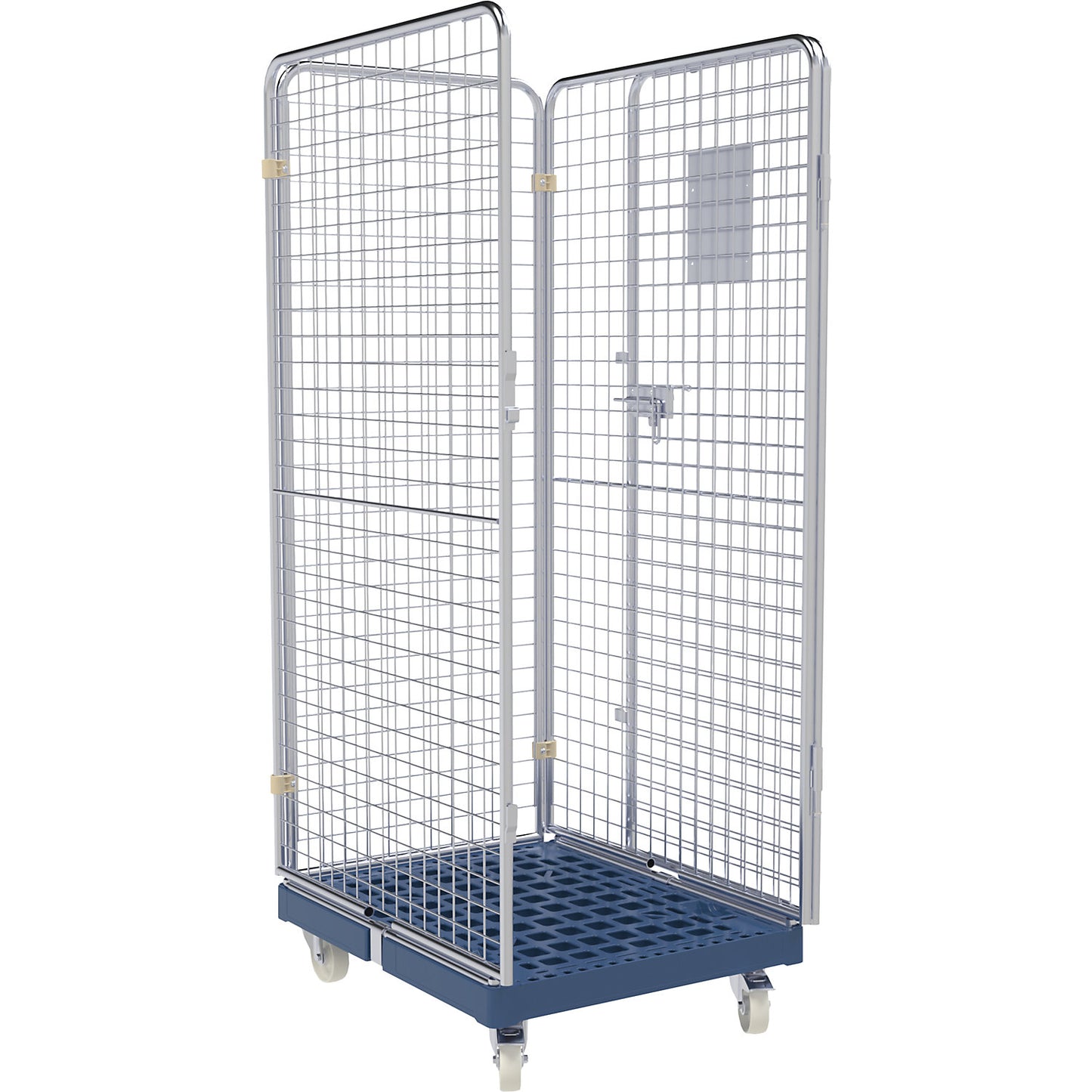 Roll container, 4-sided, height 1800 mm, 2 swivel castors with stop, 2 fixed castors.