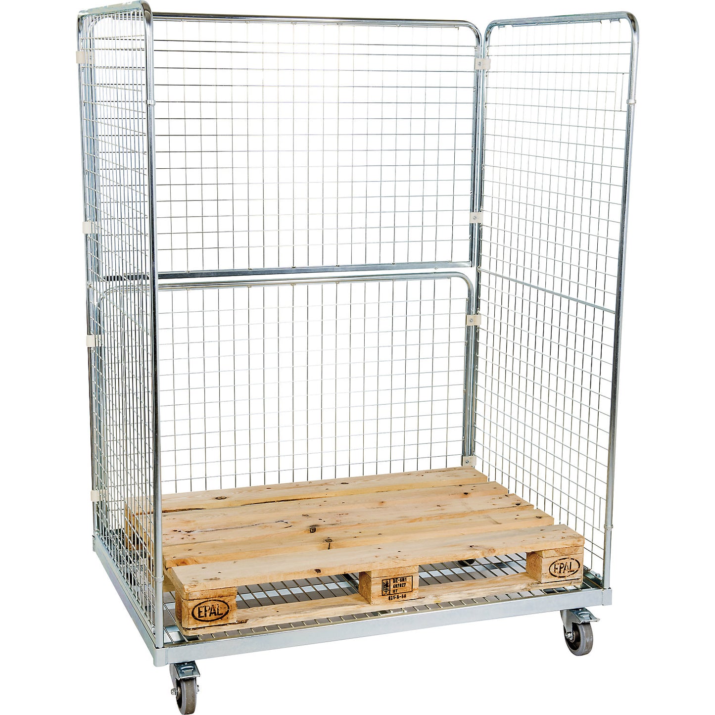 Steel roll container, 3-sided, WxD 1350 x 950 mm.