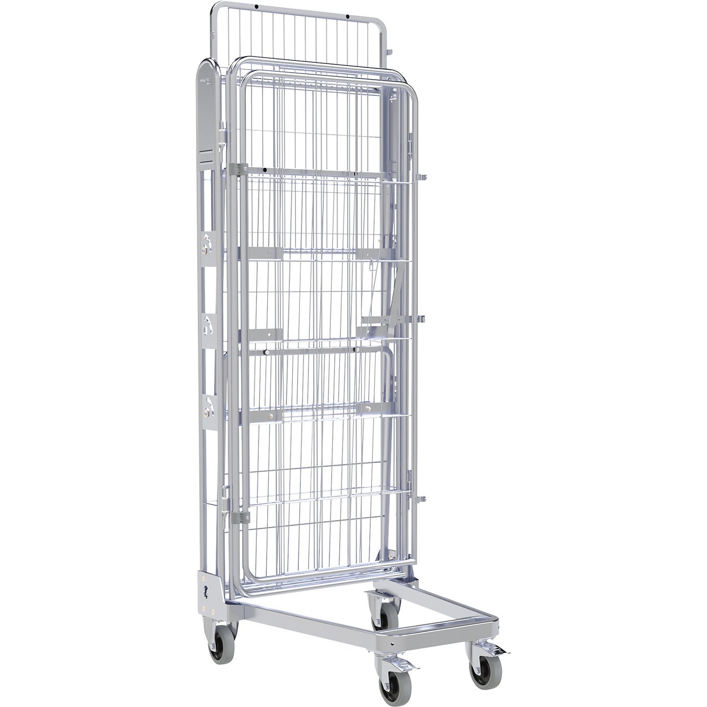 Roll container, 4-sided, steel dolly, H 1875 mm, 2 shelves.