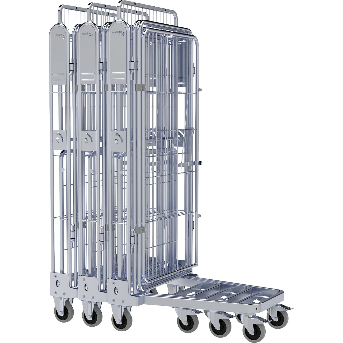 Roll container, 4-sided, steel dolly, H 1690 mm, 1 shelf.