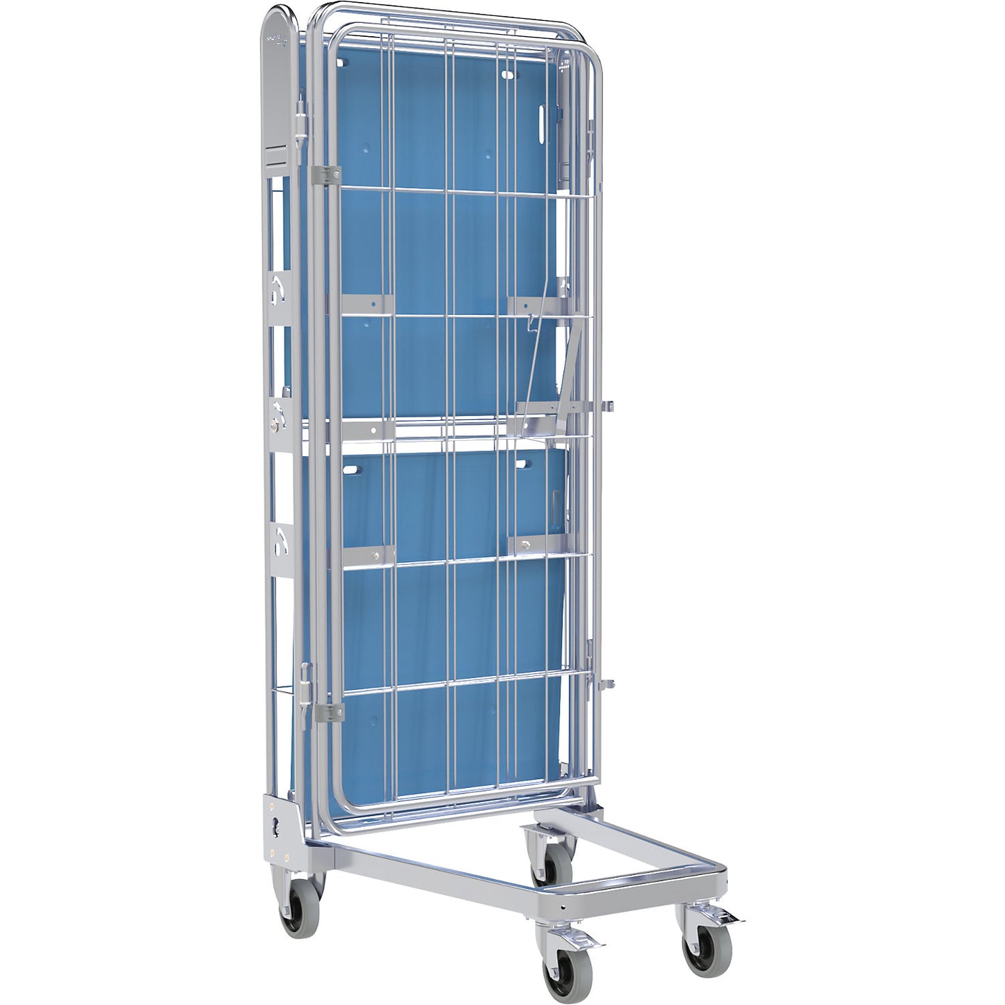 Roll container, 4-sided, plastic dolly, H 1875 mm, 1 shelf.