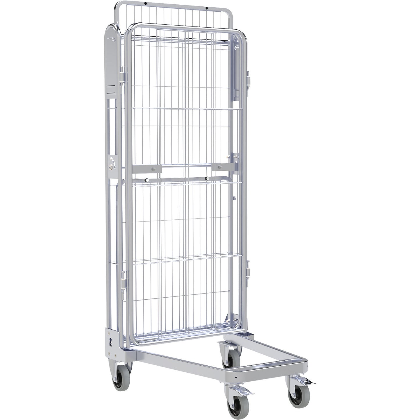 Roll container, 3-sided, steel dolly, H 1690 mm, 1 shelf.