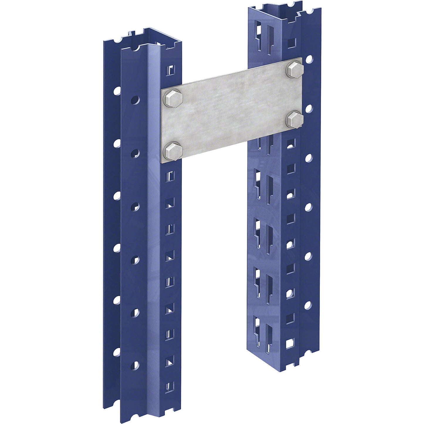 Spacer for wide span shelving unit, including screws, length 150 mm, zinc plated.