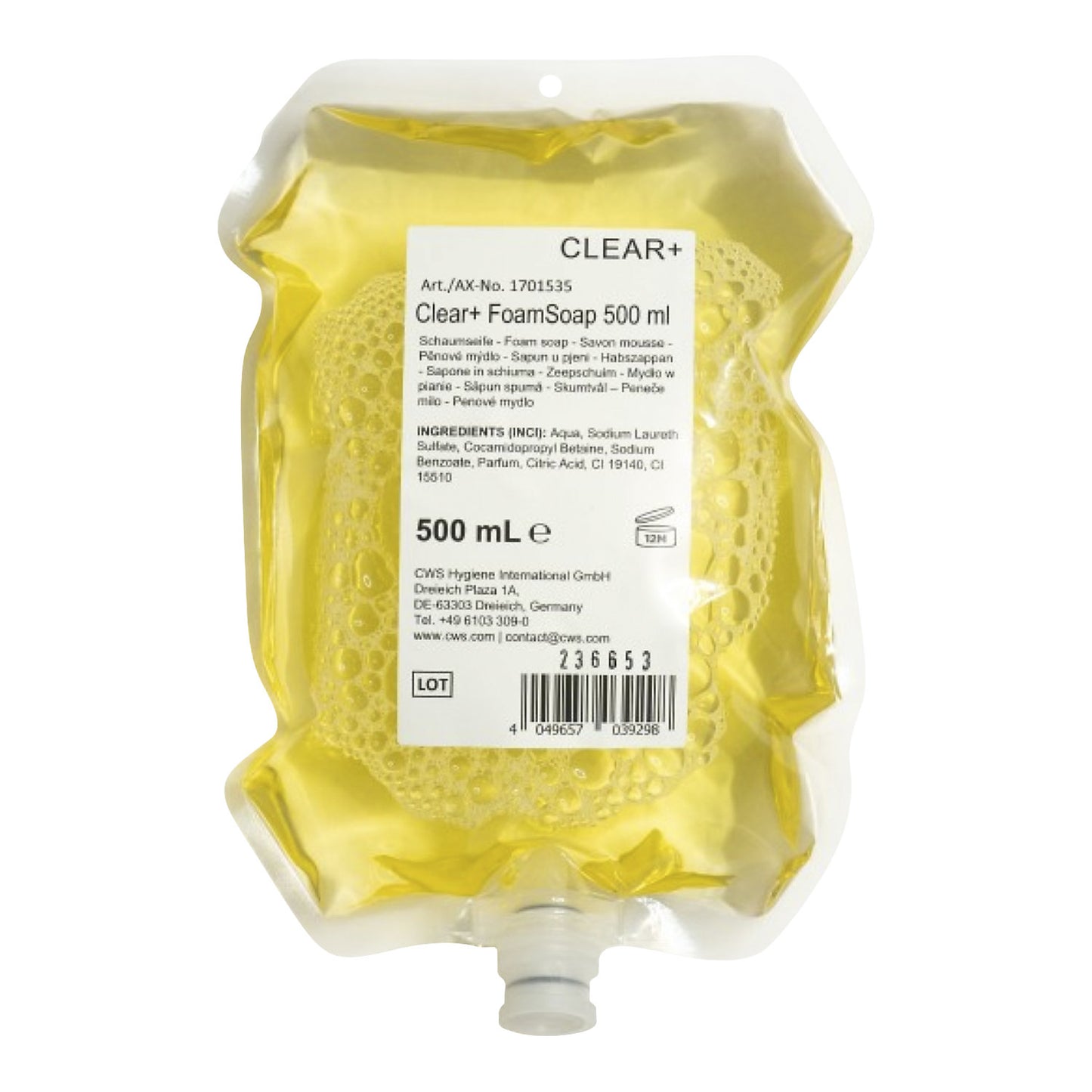 Clear+ foaming soap, pH-neutral, contents 0.5 litres, pack of 6.