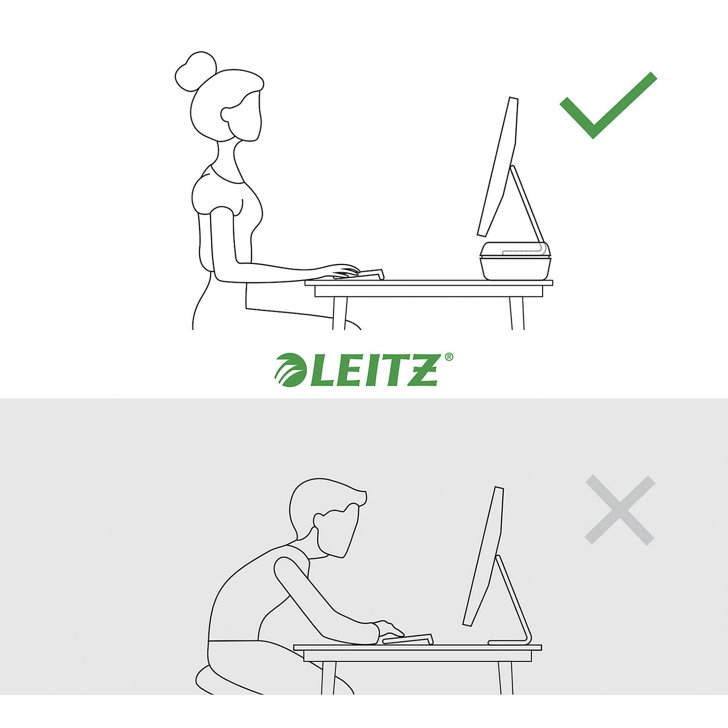 Leitz Ergo adjustable monitor stand, height 55 - 77 mm, dark grey.