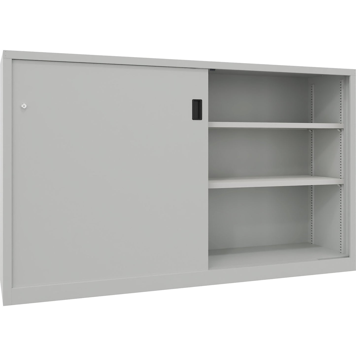Sliding door cabinet, height 1200 mm, solid sheet metal doors, WxD 2000 x 500 mm, with divider and 2 x 2 shelves, door light grey.