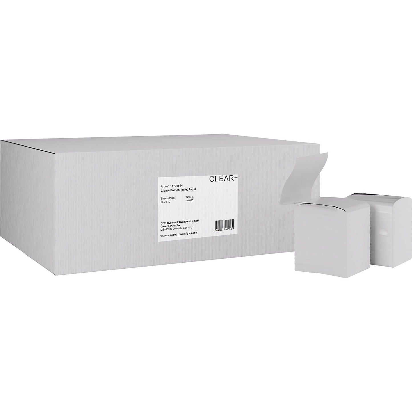 Single-sheet toilet paper, Clear+, 2-ply, pack of 40, light grey.