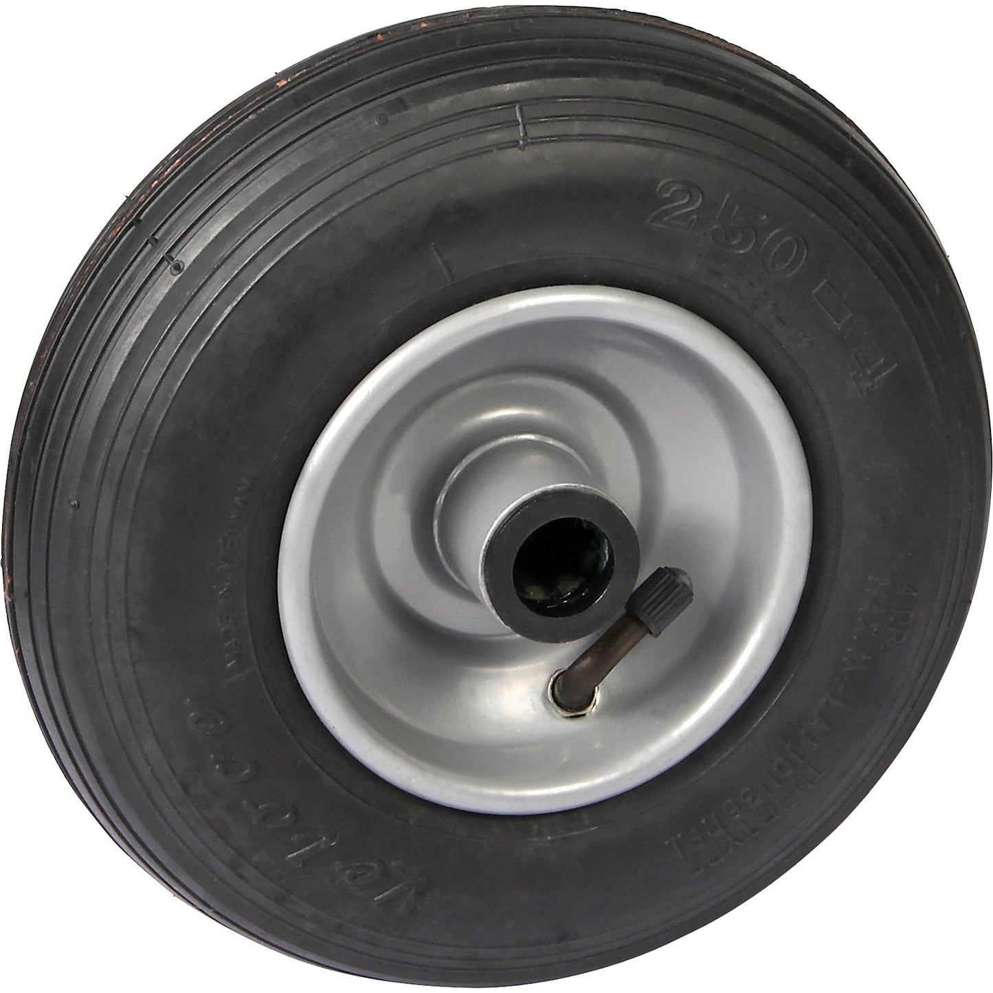 Pneumatic tyre, sheet steel rim, grooved profile, wheel Ø x width 200 x 50 mm, roller bearings.