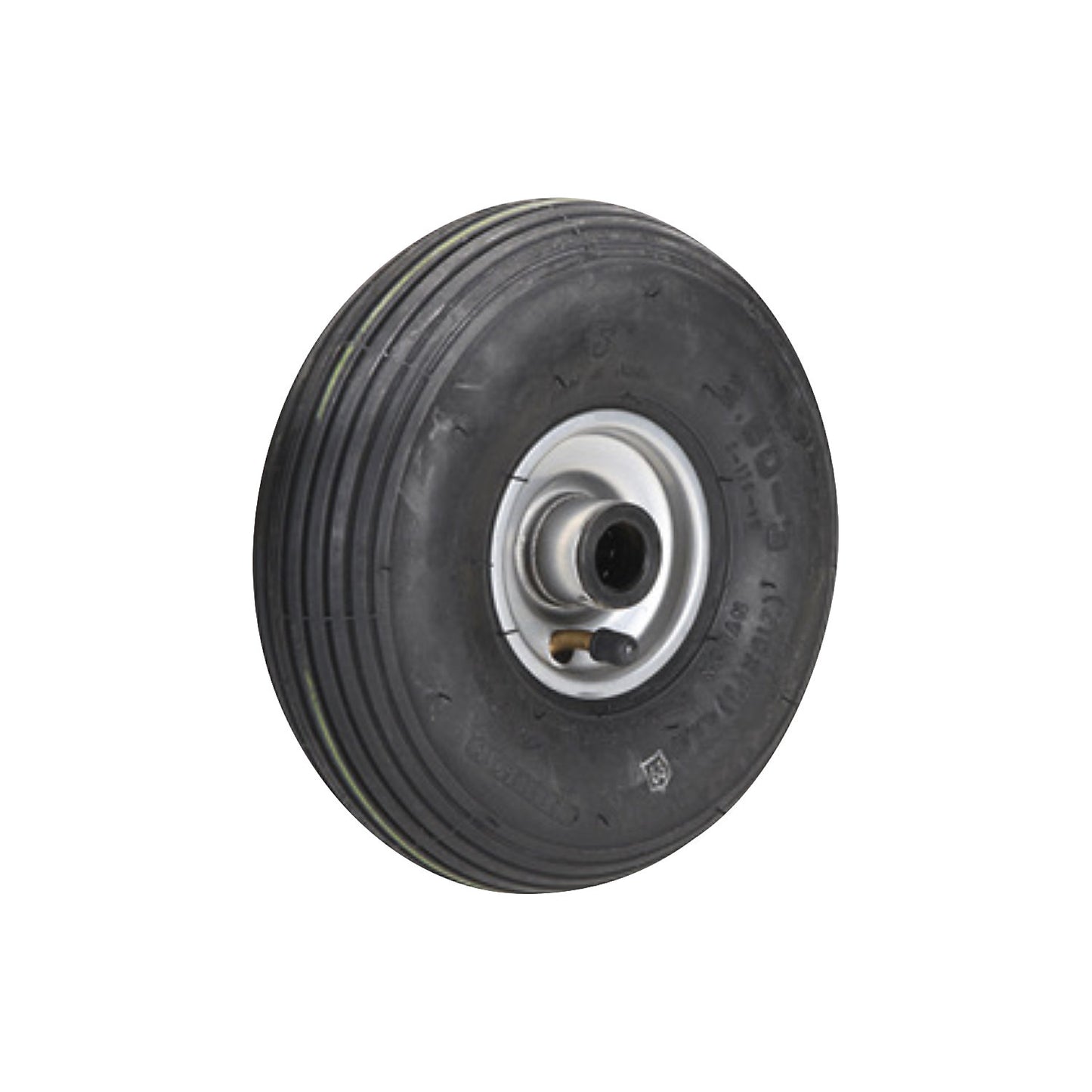 Pneumatic tyre, sheet steel rim, grooved profile, wheel Ø x width 210 x 65 mm, roller bearings.