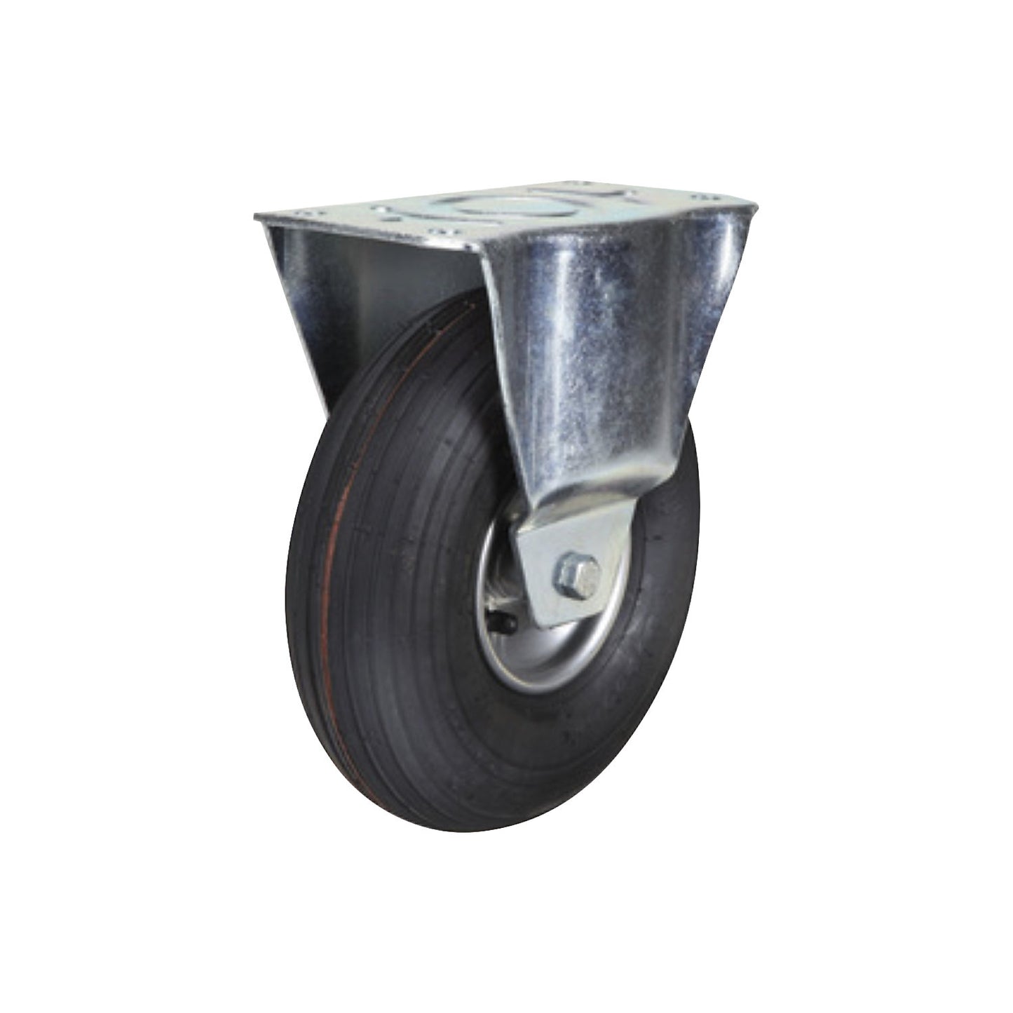 Pneumatic tyre, sheet steel rim, grooved profile, ØxW 260 x 85 mm, roller bearings, fixed castor.