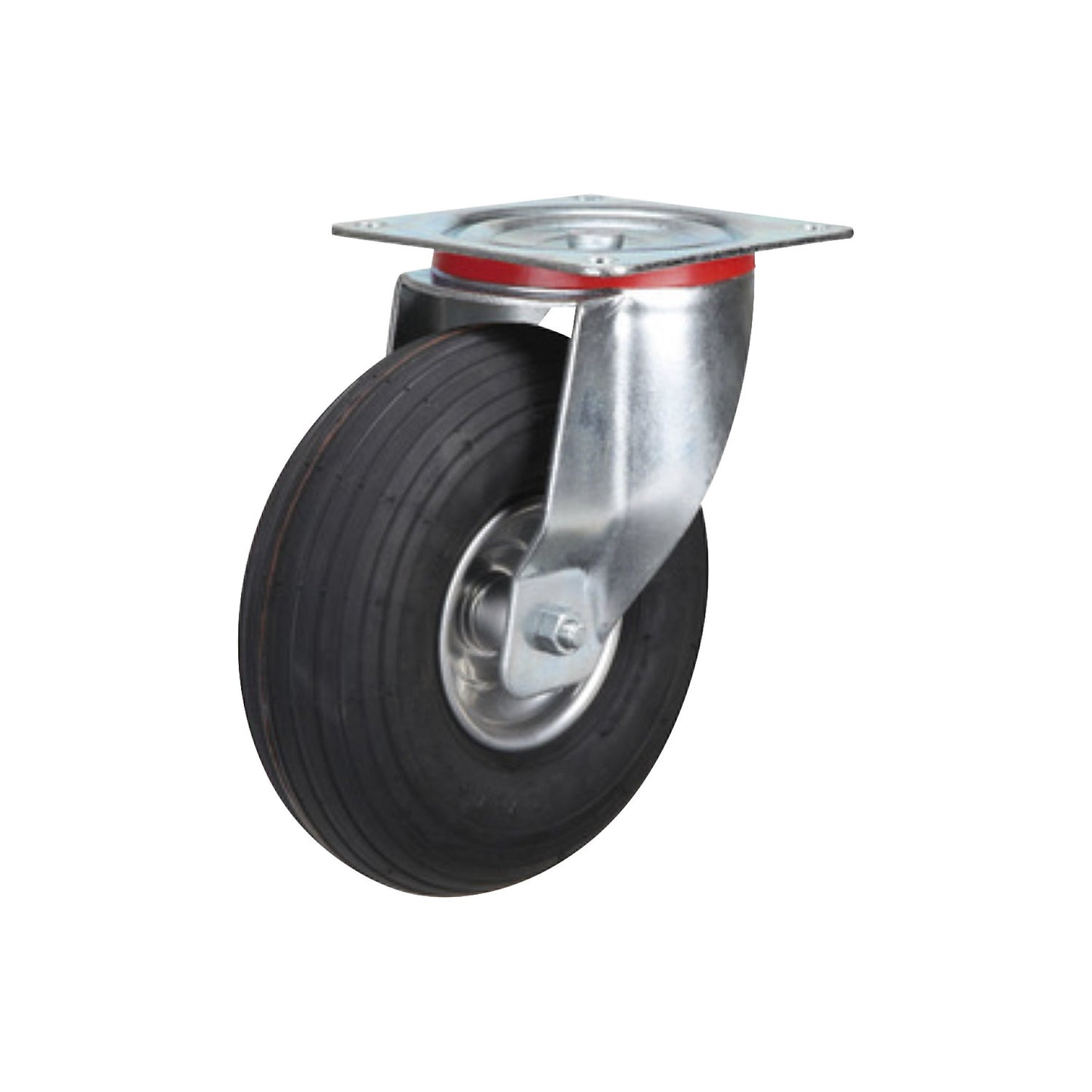 Pneumatic tyre, sheet steel rim, grooved profile, ØxW 260 x 85 mm, ball bearing, swivel castor.