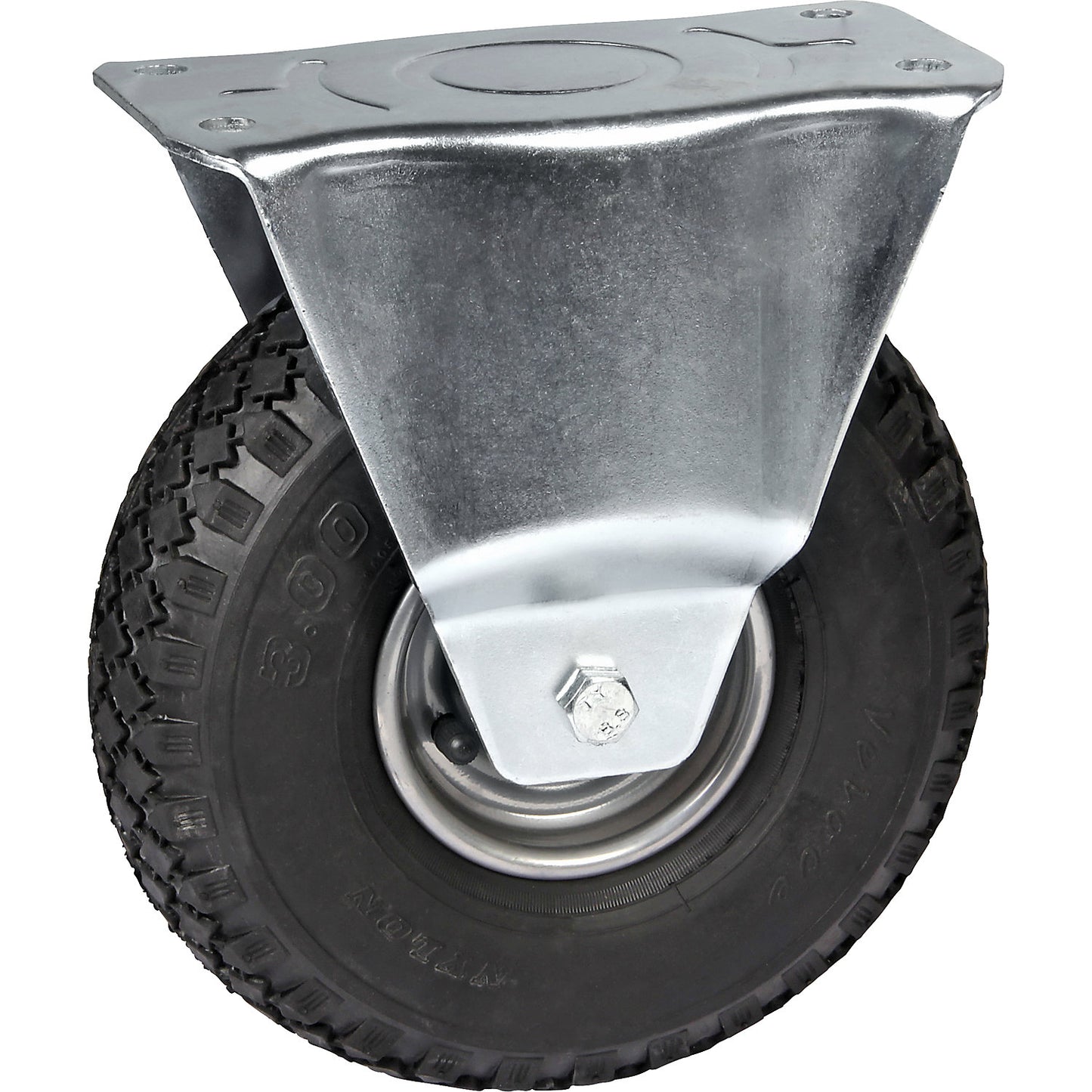 Pneumatic tyre, sheet steel rim, block profile, ØxW 260 x 85 mm, ball bearing, fixed castor.