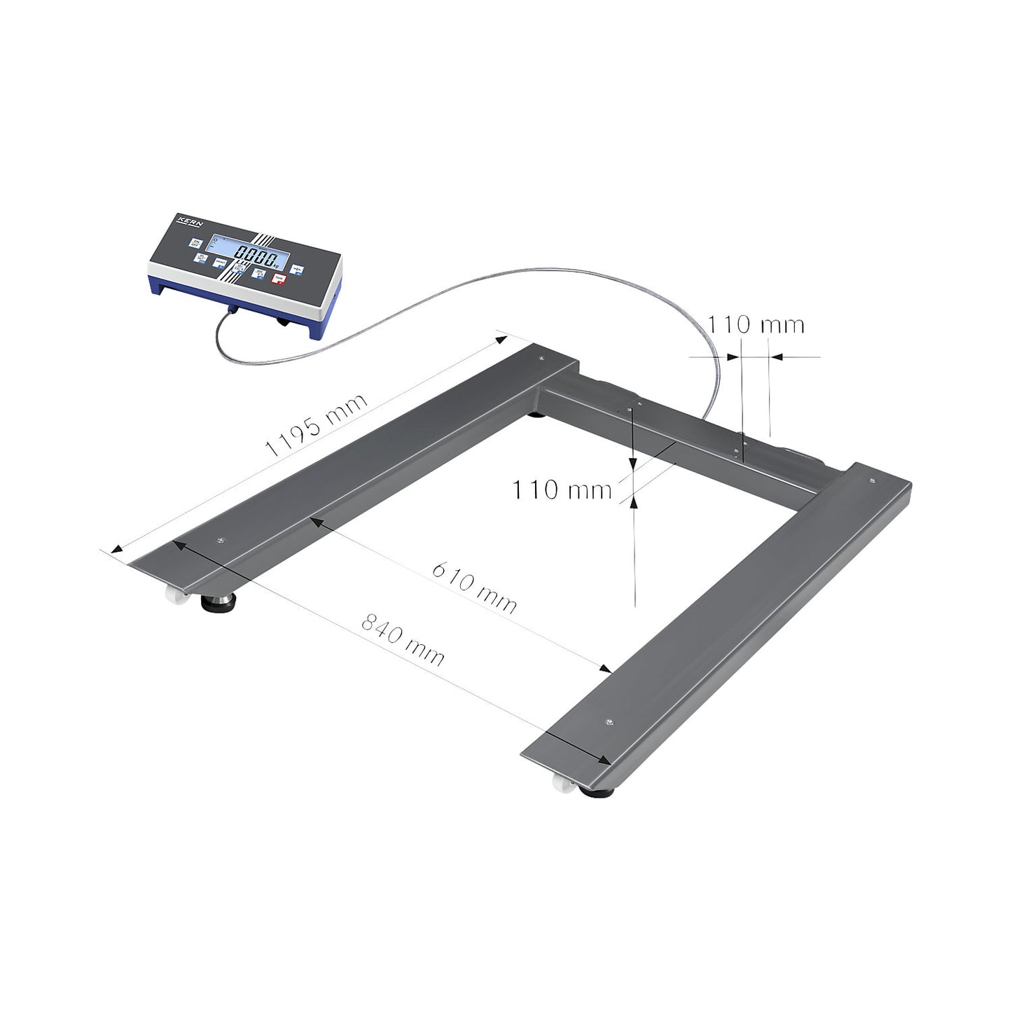 UID pallet scale, steel, weighing range up to 1500 kg, 1195 x 840 mm.