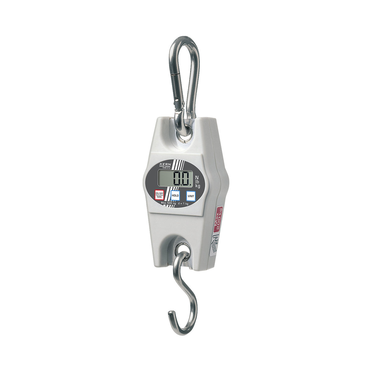 HCB suspension scales, grey, weighing range up to 50 kg, read-out accuracy 20 g.