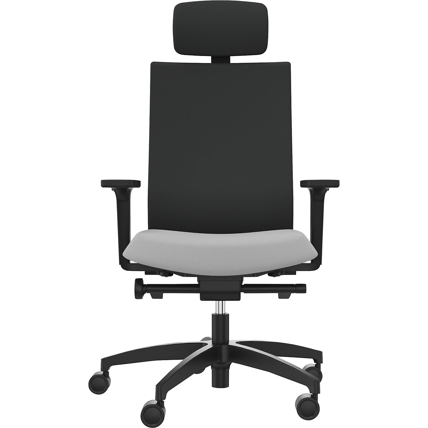 JUST EVO OPERATOR office chair, with upholstered back rest, platinum grey, with headrest.