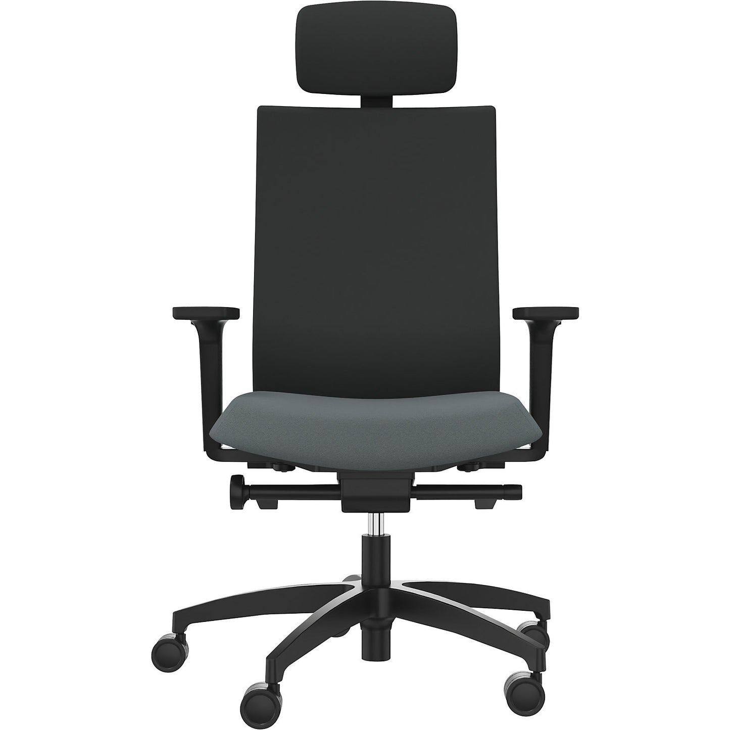 JUST EVO OPERATOR office chair, with upholstered back rest, grey, with headrest.