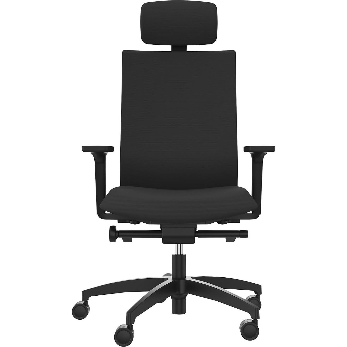 JUST EVO OPERATOR office chair, with upholstered back rest, black, with headrest.