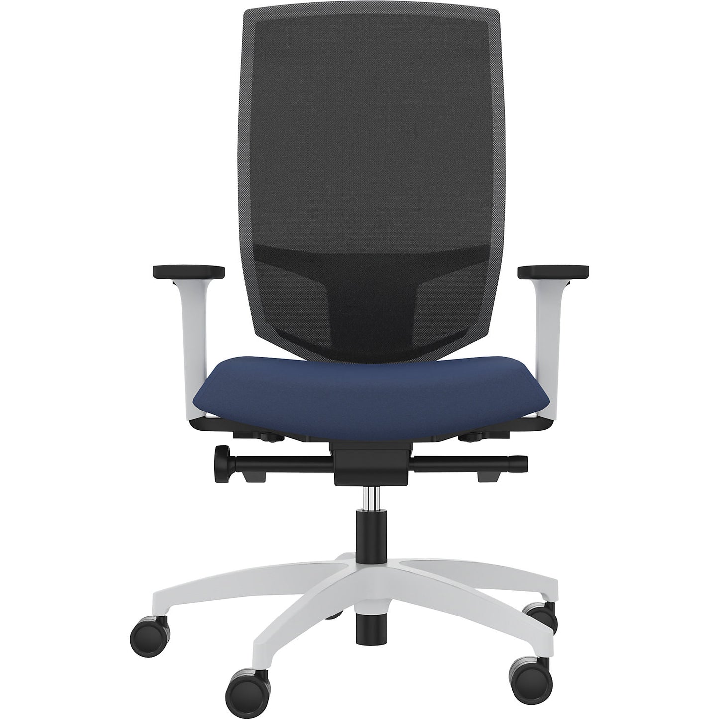 JUST EVO MESH office swivel chair, with mesh back rest, white, night blue.