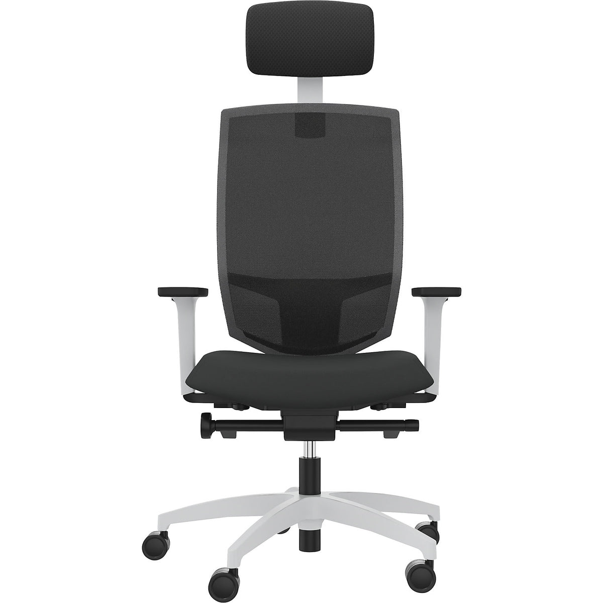 JUST EVO MESH office swivel chair, with mesh back rest, white, black, with headrest.