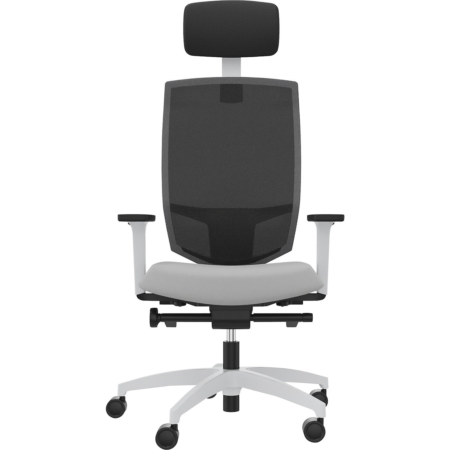 JUST EVO MESH office swivel chair, with mesh back rest, white, platinum grey, with headrest.