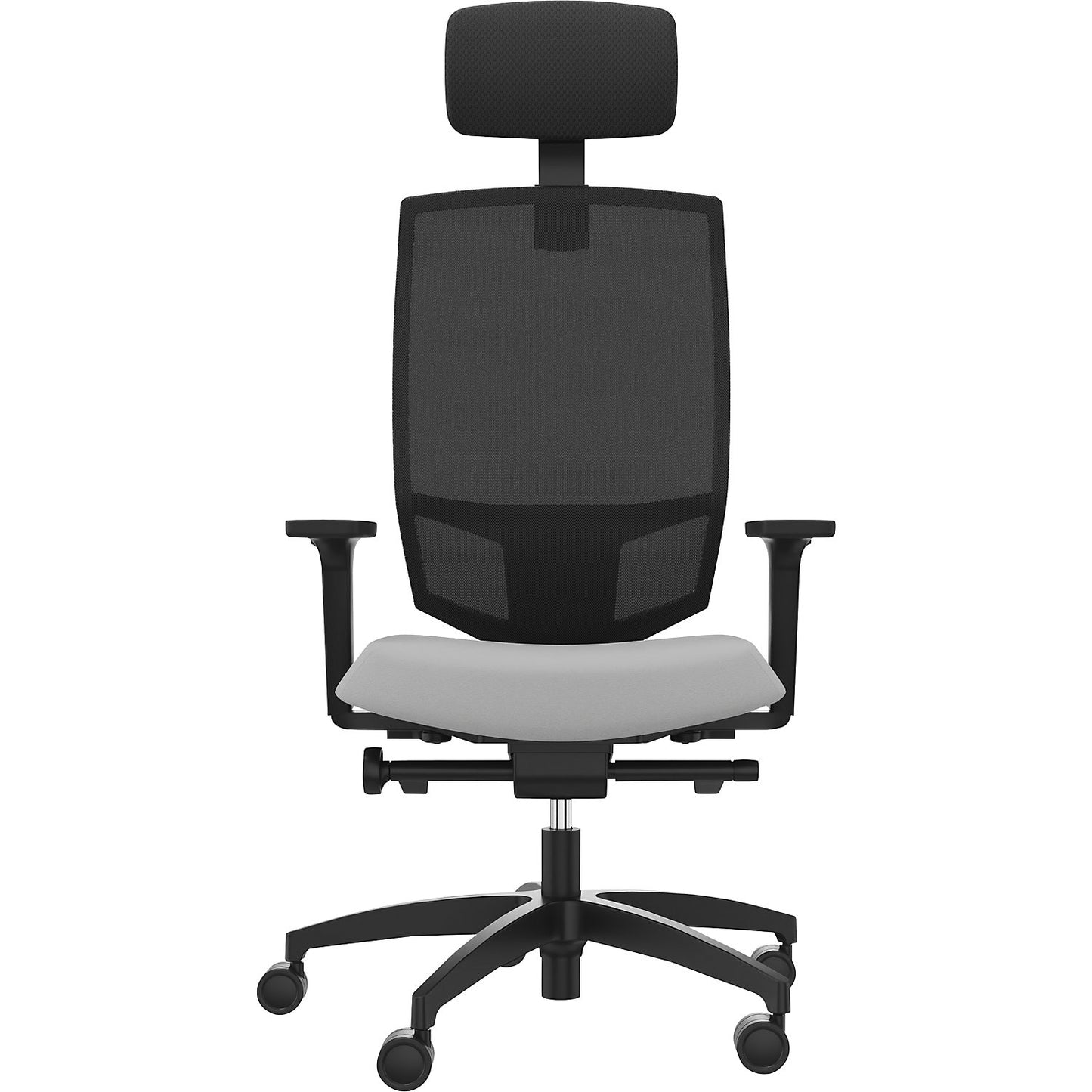 JUST EVO MESH office swivel chair, with mesh back rest, black, platinum grey, with headrest.