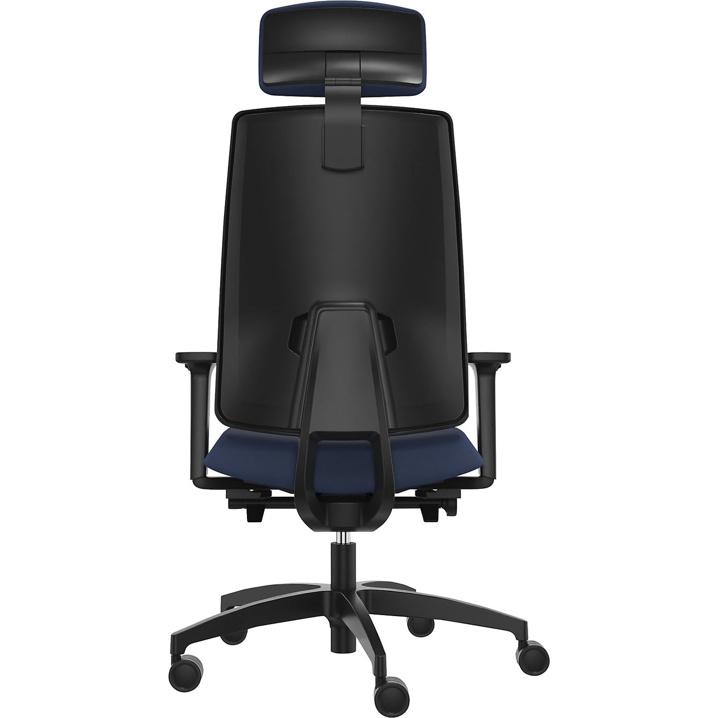 INDEED office swivel chair, with counterpressure adjustment, upholstered backrest in night blue, headrest.