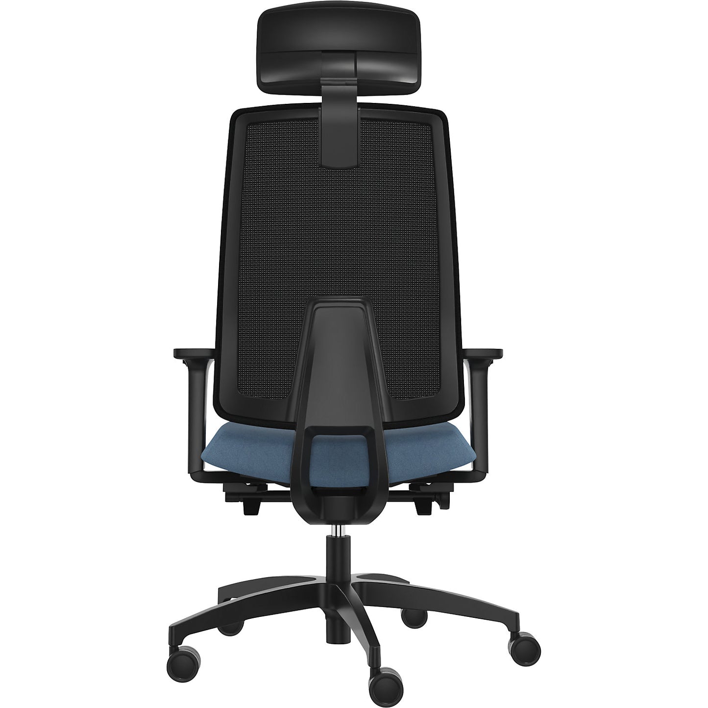 INDEED office swivel chair, with counterpressure adjustment, mesh backrest in water blue, headrest.