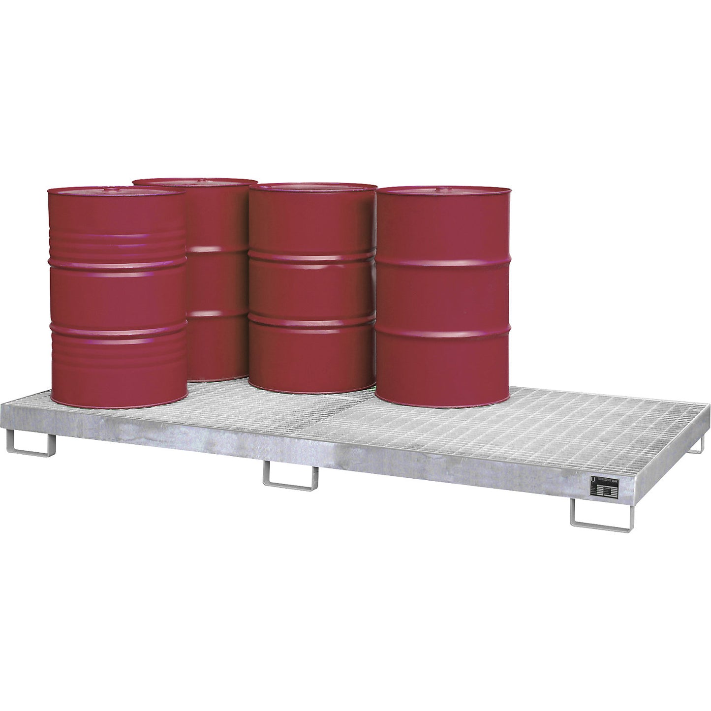 Steel sump tray, sump capacity 240 l, for 8 x 200 l drums, hot dip galvanised, with grate.